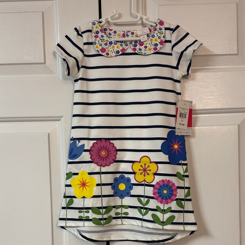 Floral Striped Kids Dress with Peter Pan Collar